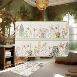 サファリジャングルベージュライオンゼブラゾウ男の赤ちゃん バスマット