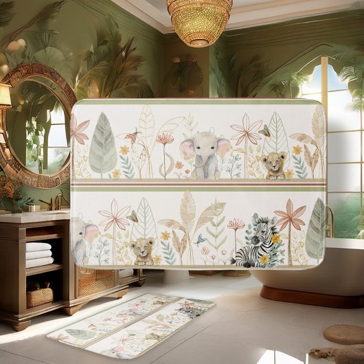 サファリジャングルベージュライオンゼブラゾウ男の赤ちゃん バスマット