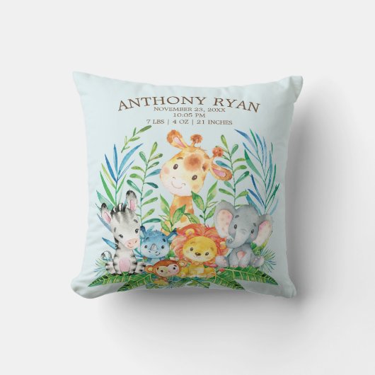 サファリジャングルボーイズ誕生統計ピロー クッション (正面)