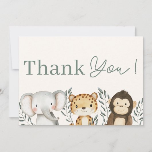 サファリジャングルボーイベビーシャワーサンキューカード 招待状 (正面)