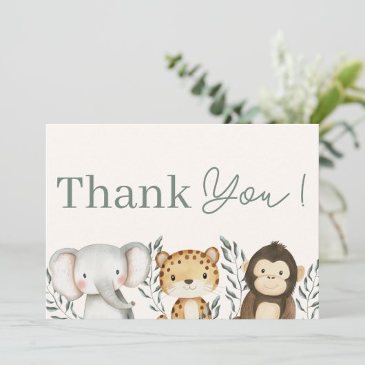 サファリジャングルボーイベビーシャワーサンキューカード 招待状 (スタンド正面)