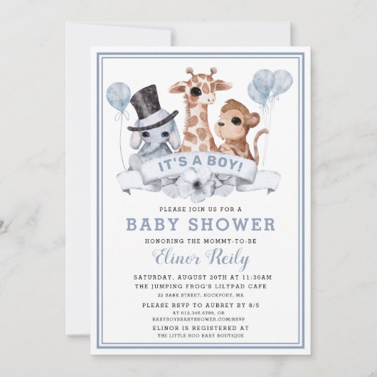 サファリジャングルボーイ赤ちゃんシャワー 招待状 (正面)