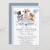 サファリジャングルボーイ赤ちゃんシャワー 招待状 (正面/裏面)