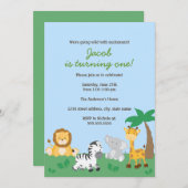 サファリジャングルボーイ1st誕生日パーティの招待状 招待状 (正面/裏面)