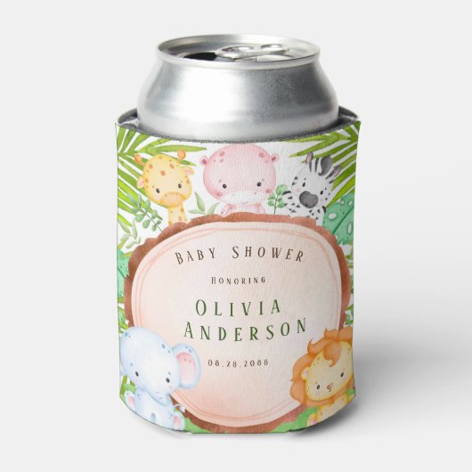 サファリジャングルマンガアニマル動物の赤ちゃんシャワーありがとう 缶クーラー (缶正面)