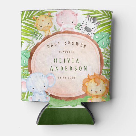 サファリジャングルマンガアニマル動物の赤ちゃんシャワーありがとう 缶クーラー (正面)