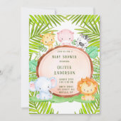 サファリジャングルマンガ動物の赤ちゃんシャワー 招待状 (正面)