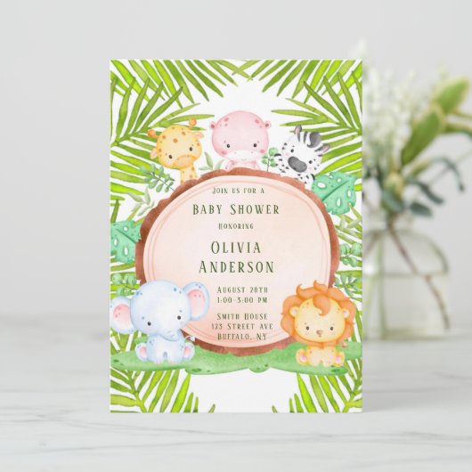 サファリジャングルマンガ動物の赤ちゃんシャワー 招待状 (スタンド正面)
