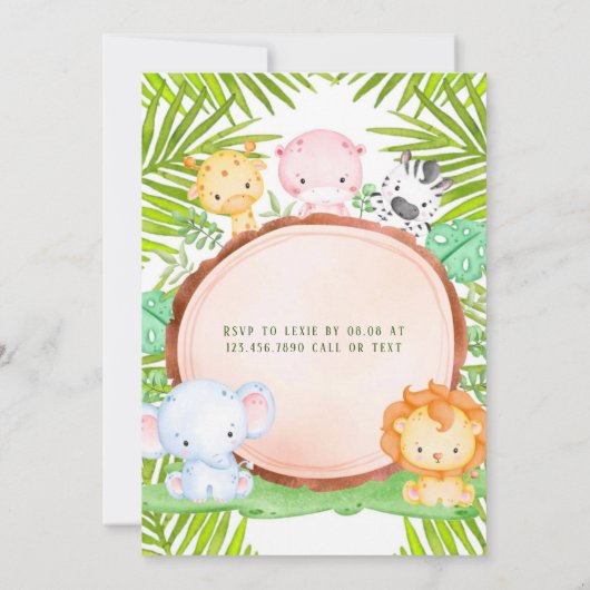 サファリジャングルマンガ動物の赤ちゃんシャワー 招待状 (裏面)