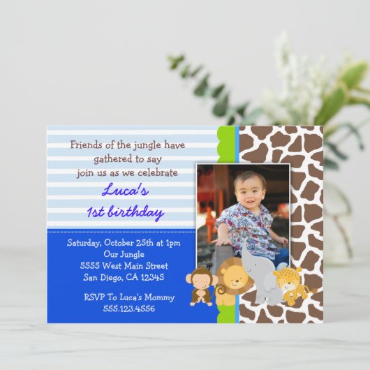 サファリジャングルモンキーフォト誕生日招待状 招待状 (スタンド正面)