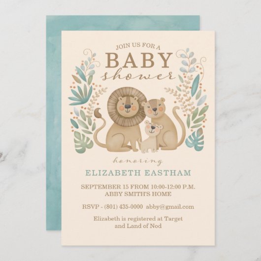 サファリジャングルライオンボーイベビーシャワー招待状 招待状 (正面/裏面)