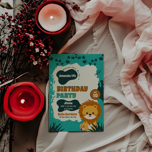 サファリジャングルライオン1歳の誕生日招待状 招待状