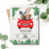 サファリジャングルワイルドワンかわいい動物たち1歳の誕生日 招待状