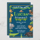 サファリジャングルワイルドワンアニマルバースデーパーティー 招待状 (正面/裏面)