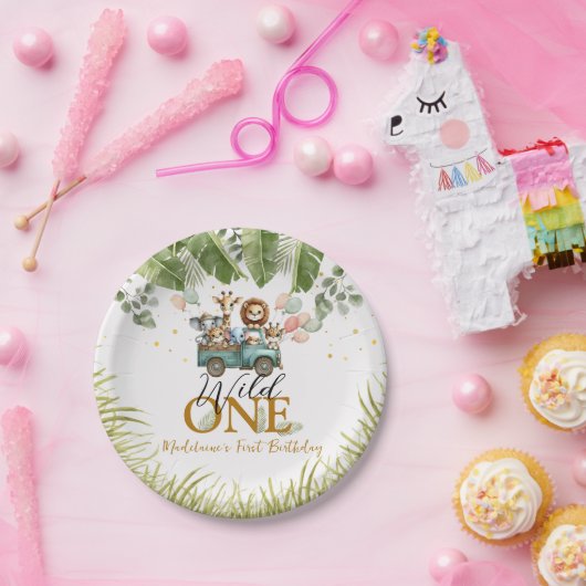 サファリジャングルワイルドワンファースト誕生日 ペーパープレート (パーティー)