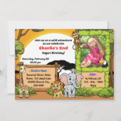 サファリジャングル動物かわいい写真の誕生日パーティー 招待状 (正面)
