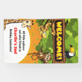 サファリジャングル動物かわいい誕生日パーティーへようこそ 横断幕 (横)