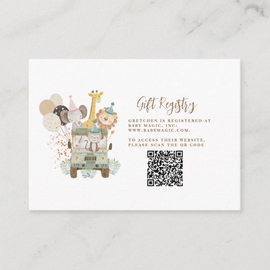 サファリジャングル動物のギフトレジストリの囲い エンクロージャーカード (正面)