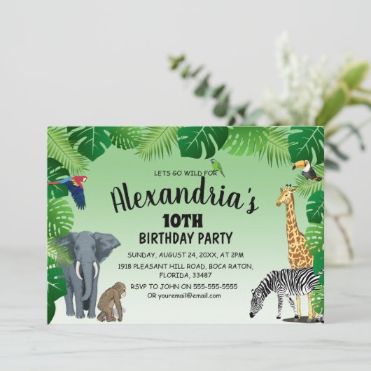 サファリジャングル動物の子供の誕生日パーティー 招待状 (スタンド正面)