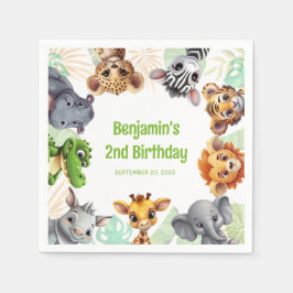 サファリジャングル動物の子供の2歳の誕生日パーティー スタンダードカクテルナプキン