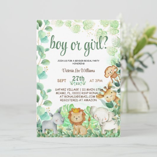 サファリジャングル動物の水の色の性別を明らかにする 招待状 (スタンド正面)