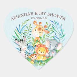 サファリジャングル動物の男の子ベビシャワーシール ハートシール
