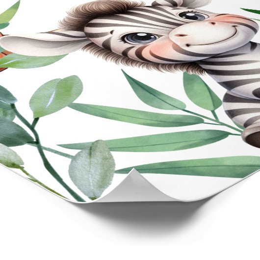 サファリジャングル動物の男の子1歳の誕生日へようこそ ポスター (角)