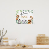 サファリジャングル動物の男の子1歳の誕生日へようこそ ポスター (キッチン)