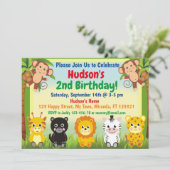 サファリジャングル動物の誕生日の招待状 招待状 (スタンド正面)