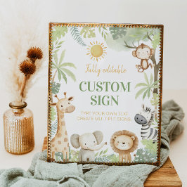 サファリジャングル動物の誕生日パーティーテーブルサイン ポスター