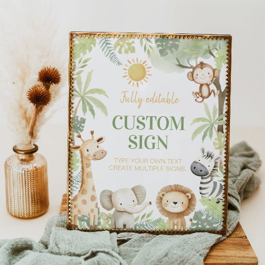 サファリジャングル動物の誕生日パーティーテーブルサイン ポスター