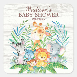 サファリジャングル動物の赤ちゃんシャワーお気に入りシール スクエアシール
