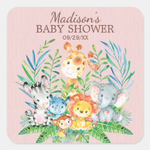 サファリジャングル動物の赤ちゃんシャワーお気に入りシール スクエアシール