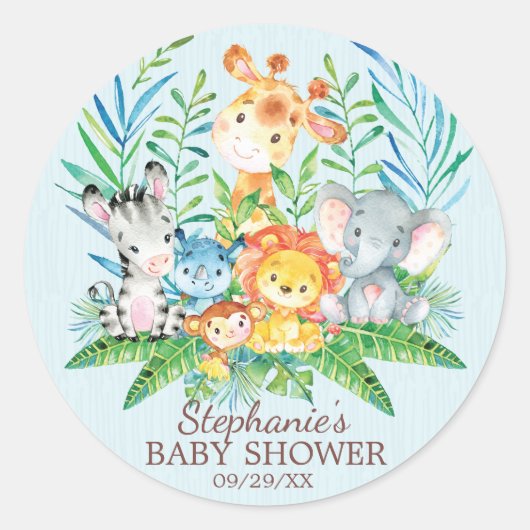 サファリジャングル動物の赤ちゃんシャワーお気に入りシール ラウンドシール (正面)