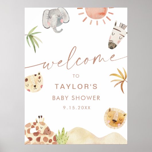 サファリジャングル動物の赤ちゃんシャワーへようこそ ポスター (正面)