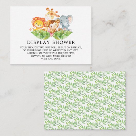 サファリジャングル動物の赤ちゃんシャワーギフトディスプレイ エンクロージャーカード (正面/裏面)