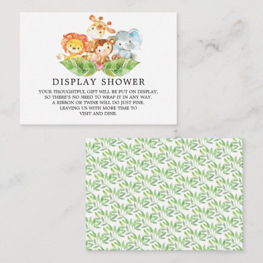 サファリジャングル動物の赤ちゃんシャワーギフトディスプレイ エンクロージャーカード (正面/裏面)