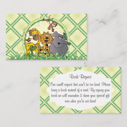 サファリジャングル動物の赤ちゃんシャワーブックリクエスト エンクロージャーカード (正面/裏面)