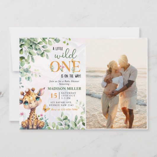 サファリジャングル動物の赤ちゃんシャワー写真 招待状 (正面)