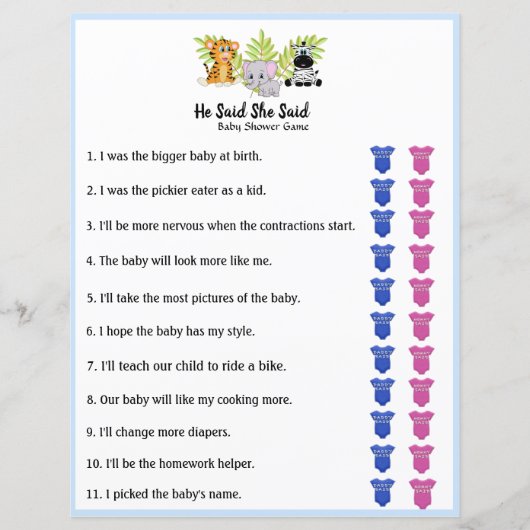 サファリジャングル動物の赤ちゃんシャワー彼は彼女が言った (正面)