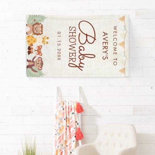 サファリジャングル動物の赤ちゃんシャワー歓迎サイン 横断幕 (インサイチュ)