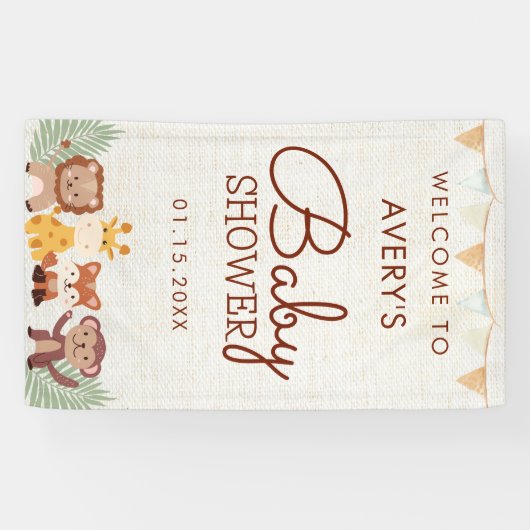 サファリジャングル動物の赤ちゃんシャワー歓迎サイン 横断幕 (横)