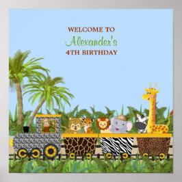サファリジャングル動物の電車の誕生日ポスター ポスター