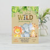 サファリジャングル動物の3番目の誕生日の招待。 招待状 (スタンド正面)