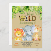 サファリジャングル動物の3番目の誕生日の招待。 招待状 (正面/裏面)