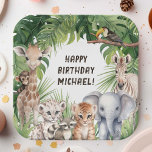 サファリジャングル動物をテーマにした子供の誕生日 ペーパープレート<br><div class="desc">サファリお洒落ジャングルの動物をテーマにした誕生日紙プレートは、小さな男の子の誕生祝いに楽しい追加で冒険の世界にステップイン。各プレートは、キリン、トラ描写、象、ゼブラなど、水色の赤ん坊の動物の魅惑的なデザインを備え、豊かな熱帯のの中で遊び心に満ちてい葉る。これらの魅力的プレートは単なる機能ではない；彼らはあなたの特別な男の子の名前とパーソナライズされた一緒に、彼の大きな日にユニークさの余分なtouchを追加する。お誕生日おやつにぴったりのプレートは、ジャングルサファリの魔法と実用性を融合し、お祝いの瞬間を思い出に残し、おもしろいを作る。</div>