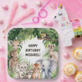 サファリジャングル動物をテーマにした子供の誕生日 ペーパープレート (パーティー)