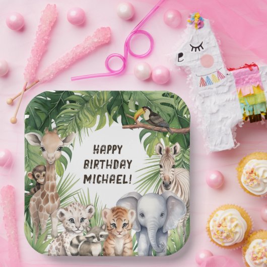 サファリジャングル動物をテーマにした子供の誕生日 ペーパープレート (パーティー)