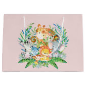 サファリジャングル動物ガールズベビーシャワー抱き枕 ラージペーパーバッグ (正面)