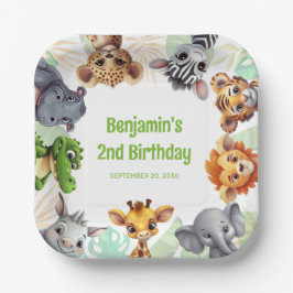 サファリジャングル動物テーマの子供の2歳の誕生日 ペーパープレート